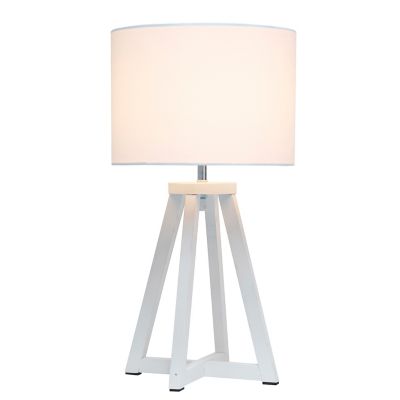 Image showing  19 in. H Interlocked Triangular Wood Table Lamp with Fabric Shade, White Base, White Shade