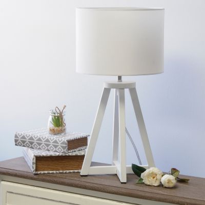 Image showing  19 in. H Interlocked Triangular Wood Table Lamp with Fabric Shade, White Base, White Shade
