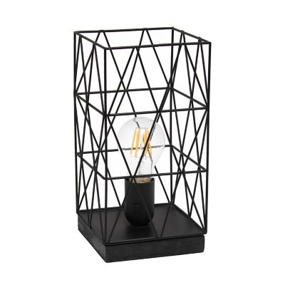 Simple Designs 10.25 in. H Geometric Square Metal Table Lamp, Black