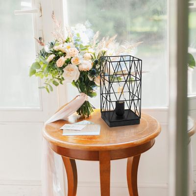 Simple Designs 10.25 in. H Geometric Square Metal Table Lamp, Black