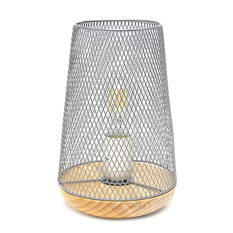 Simple Designs 9 in. H Wired Mesh Uplight Table Lamp, White