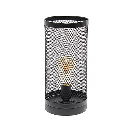 Simple Designs 12.75 in. H Mesh Cylindrical Steel Table Lamp, Black