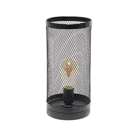 Simple Designs 12.75 in. H Mesh Cylindrical Steel Table Lamp, Black
