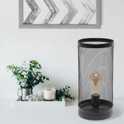 Image showing  Mesh Cylindrical Steel Table Lamp, 12.75 in., Black