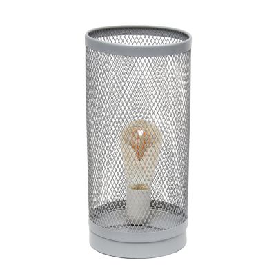 Simple Designs 12.75 in. H Mesh Cylindrical Steel Table Lamp, White
