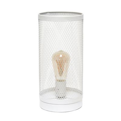 Simple Designs 12.75 in. H Mesh Cylindrical Steel Table Lamp, Gray