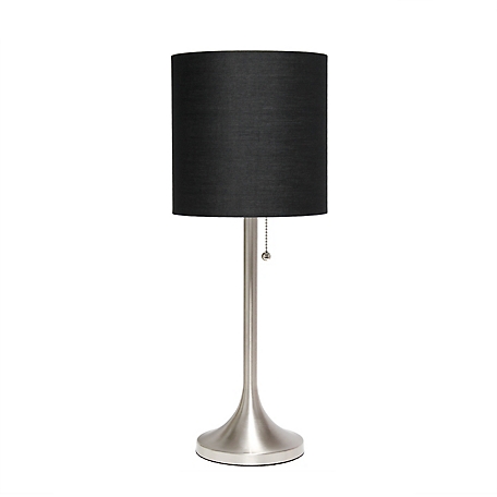 Simple Designs 21 in. H Tapered Table Lamp with Fabric Drum Shade, Brushed Nickel, Black