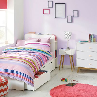 Simple Designs 21 in. H Tapered Table Lamp with Fabric Drum Shade, Brushed Nickel, Polka Dot