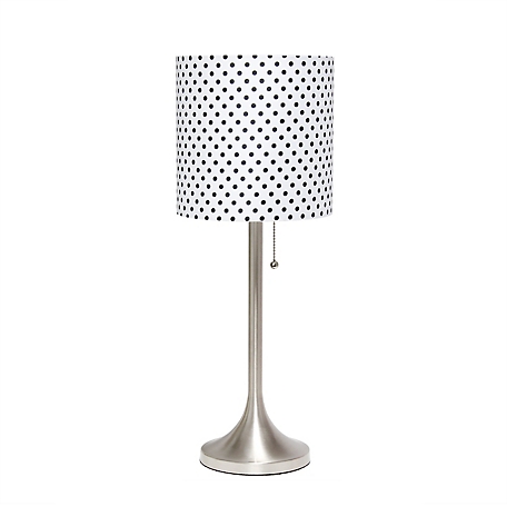 Simple Designs 21 in. H Tapered Table Lamp with Fabric Drum Shade, Brushed Nickel, Polka Dot