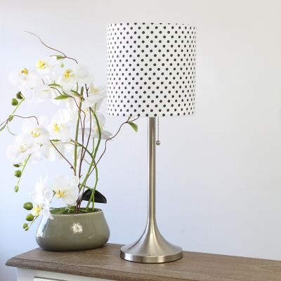 Image showing  21 in. H Tapered Table Lamp with Fabric Drum Shade, Brushed Nickel, Polka Dot