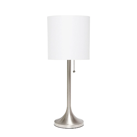 Simple Designs 21 in. H Tapered Table Lamp with Fabric Drum Shade, Brushed Nickel, White