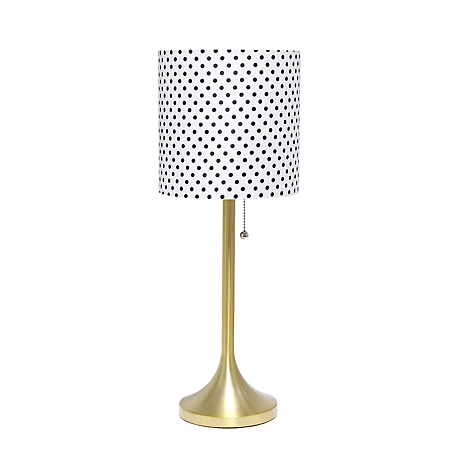Simple Designs 21 in. H Tapered Table Lamp with Fabric Drum Shade, Gold, Polka Dots