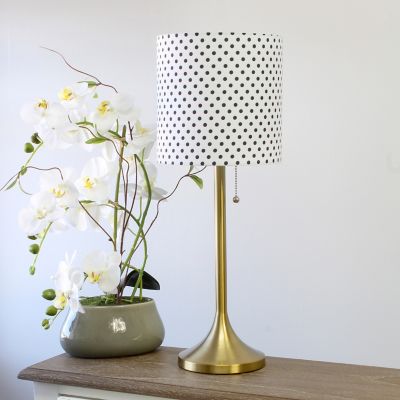 Image showing  21 in. H Tapered Table Lamp with Fabric Drum Shade, Gold, Polka Dots