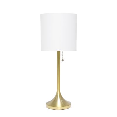 Simple Designs 21 in. H Tapered Table Lamp with Fabric Drum Shade, Gold, White