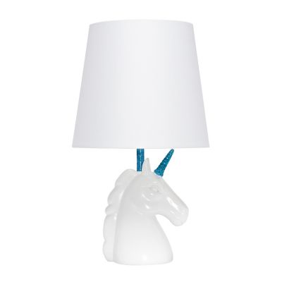 Simple Designs 16 in. H White Unicorn Table Lamp, Blue