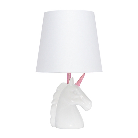 Simple Designs 16 in. H White Unicorn Table Lamp, Pink