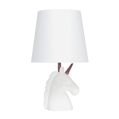 Simple Designs 16 in. H White Unicorn Table Lamp, Rainbow