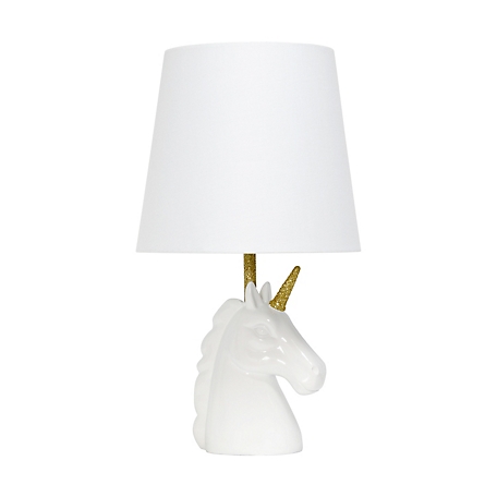 Simple Designs 16 in. H Sparkling and Unicorn Table Lamp, White
