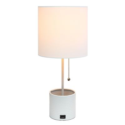 Image showing  Hammered Metal Organizer Table Lamp with USB Charging Port and Fabric Shade, White