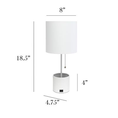 Image showing  Hammered Metal Organizer Table Lamp with USB Charging Port and Fabric Shade, White