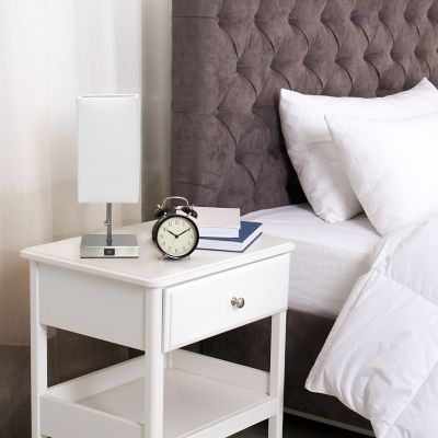 Simple Designs Petite Stick Lamp with USB Charging Port and Fabric Shade, White