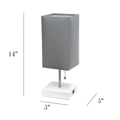 Image showing  Petite Stick Lamp with USB Charging Port and Fabric Shade, White Base, Gray/White