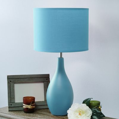 Image showing  18.11 in. H Oval Bowling Pin Base Ceramic Table Lamp, Blue