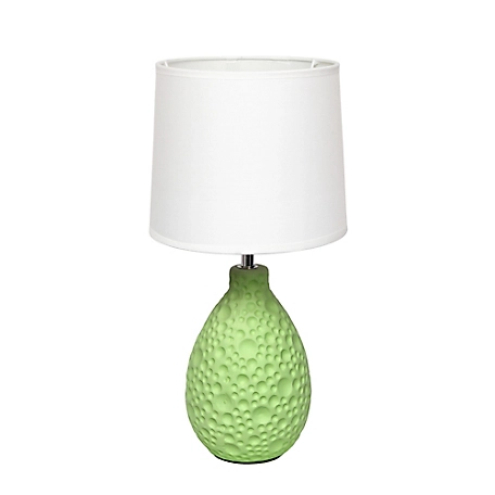 Simple Designs 14.17 in. H Textured Stucco Ceramic Oval Table Lamp, Green