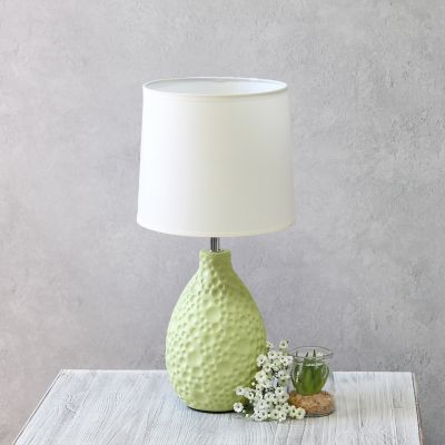 Image showing  14.17 in. H Textured Stucco Ceramic Oval Table Lamp, Green