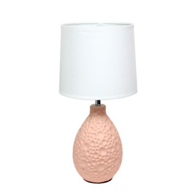 Simple Designs 14.17 in. H Textured Stucco Ceramic Oval Table Lamp, Pink