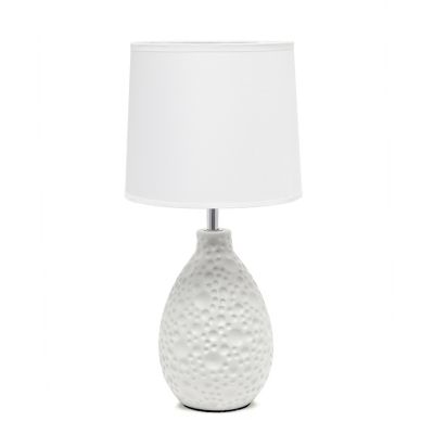 Simple Designs 14.17 in. H Textured Stucco Ceramic Oval Table Lamp, White