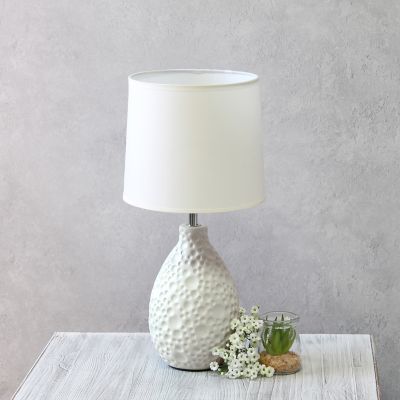 Image showing  14.17 in. H Textured Stucco Ceramic Oval Table Lamp, White