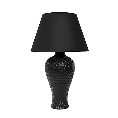 Simple Designs 14.17 in. H Textured Stucco Ceramic Oval Table Lamp, Black