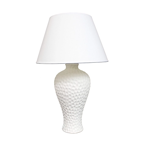 Simple Designs 20.08 in. H Textured Stucco Curvy Ceramic Table Lamp, White