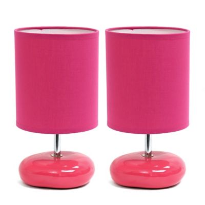 Simple Designs 10.24 in. H Stonies Small Stone Look Table Bedside Lamps, 2-Pack, Pink