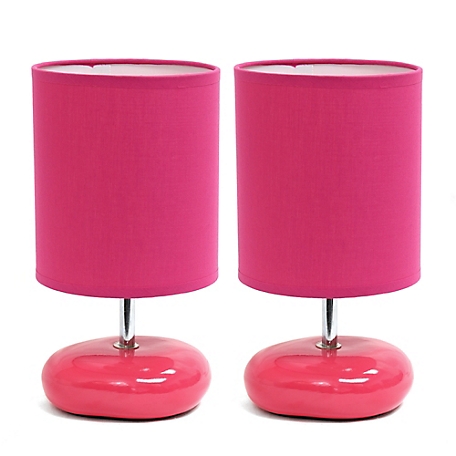 Simple Designs 10.24 in. H Stonies Small Stone Look Table Bedside Lamps, 2-Pack, Pink