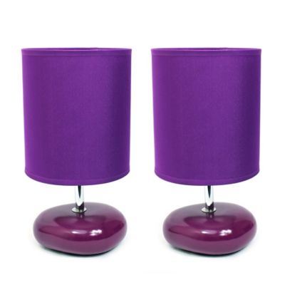 Simple Designs 10.24 In. H Stonies Small Stone Look Table Bedside Lamps, 2-Pack, Purple