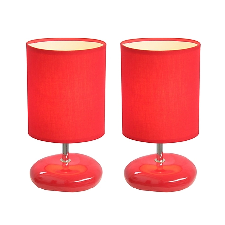 Simple Designs 10.24 in. H Stonies Small Stone Look Table Bedside Lamps, 2-Pack, Red
