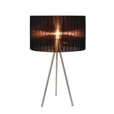 Simple Designs 19.69 in. H Tripod Table Lamp with Pleated Silk Sheer Shade, Black