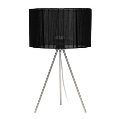 Image showing  19.69 in. H Tripod Table Lamp with Pleated Silk Sheer Shade, Black