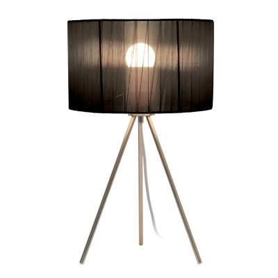 Image showing  19.69 in. H Tripod Table Lamp with Pleated Silk Sheer Shade, Black