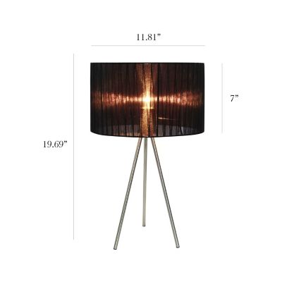 Image showing  19.69 in. H Tripod Table Lamp with Pleated Silk Sheer Shade, Black