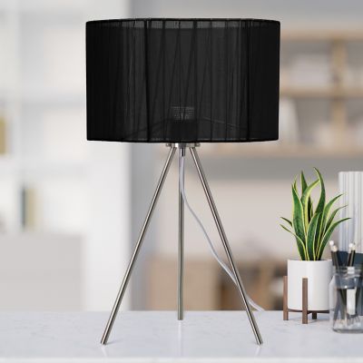 Image showing  19.69 in. H Tripod Table Lamp with Pleated Silk Sheer Shade, Black