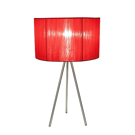 Simple Designs 19.69 in. H Tripod Table Lamp with Pleated Silk Sheer Shade, Red