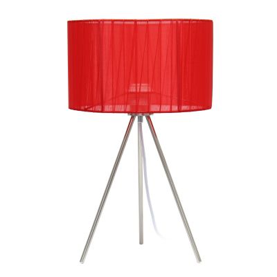 Image showing  19.69 in. H Tripod Table Lamp with Pleated Silk Sheer Shade, Red