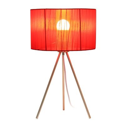 Image showing  19.69 in. H Tripod Table Lamp with Pleated Silk Sheer Shade, Red
