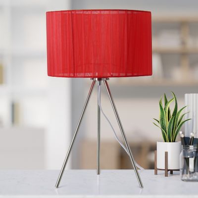 Image showing  19.69 in. H Tripod Table Lamp with Pleated Silk Sheer Shade, Red