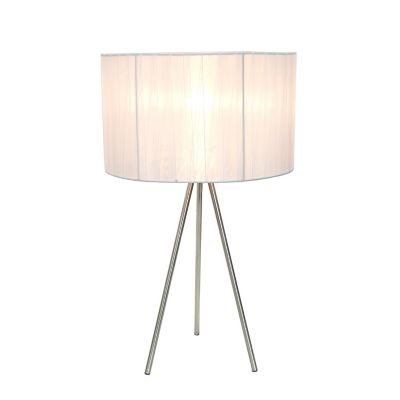 Simple Designs 19.69 in. H Tripod Table Lamp with Pleated Silk Sheer Shade, White