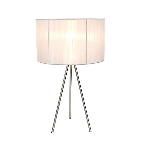 Simple Designs 19.69 in. H Tripod Table Lamp with Pleated Silk Sheer Shade, White