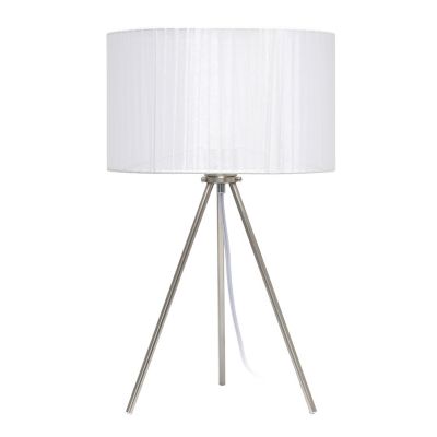 Image showing  19.69 in. H Tripod Table Lamp with Pleated Silk Sheer Shade, White